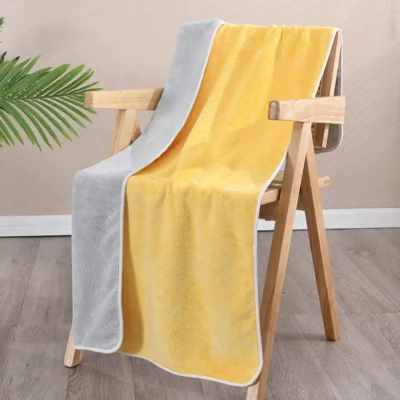 Yellow-gray Oversized Double-Sided Coral Fleece Bath Towel | Soft and Absorbent Thick & Warm 70x140cm - Home & Garden >