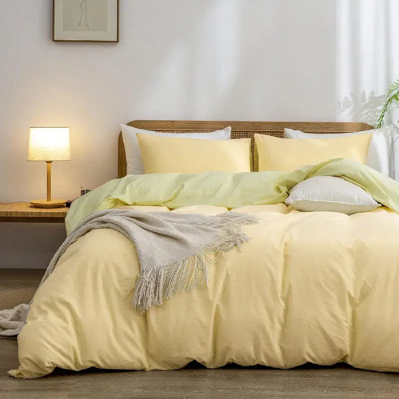 Yellow-green 1.8m (Duvet Cover 180*220cm) Luxurious Soft Brushed Microfiber 4-Piece Bedding Set - Pure Color Double Bed