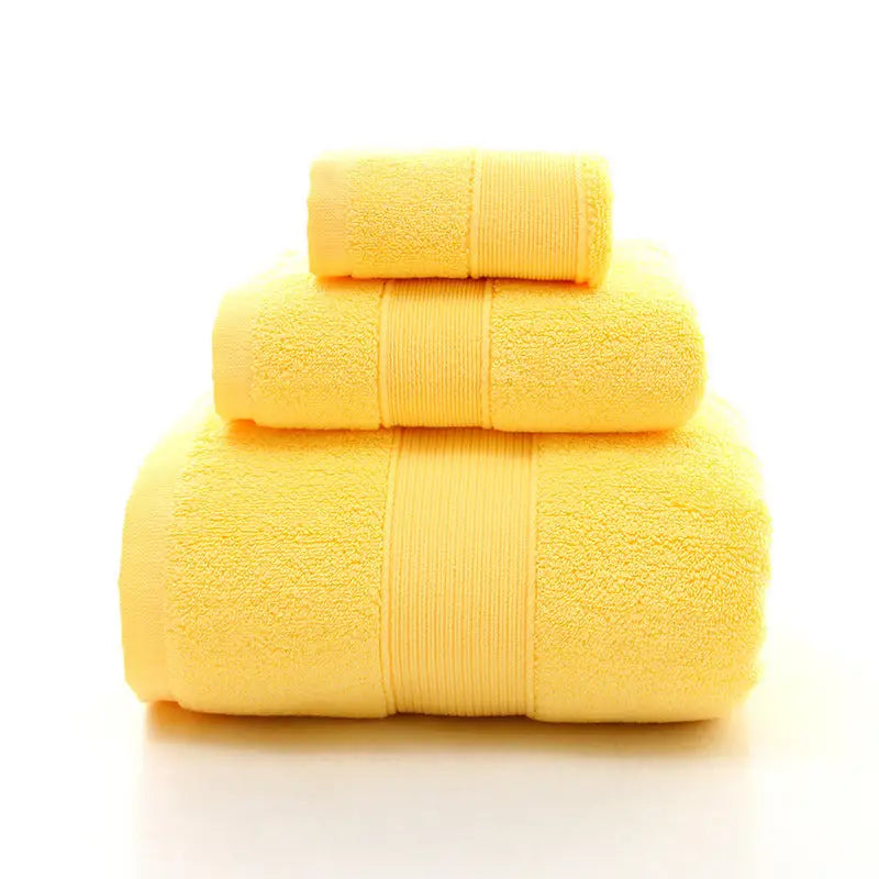 Yellow Luxury 100% Cotton Towel Set - 3-Piece Combed Cotton Bath Towel Set - Home & Garden > Bathroom Accessories >
