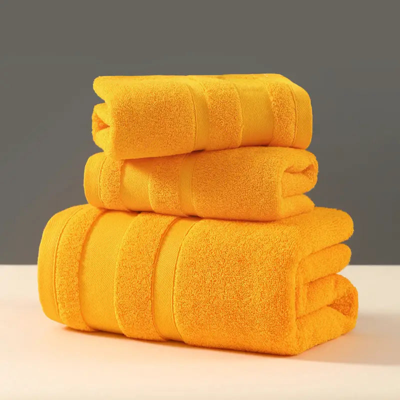 Yellow Luxury 3-Piece 100% Cotton Towel Set - Bath Hand & Face Towels - Home & Garden > Bathroom Accessories > Bath