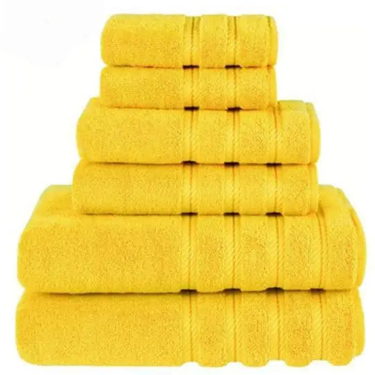 Yellow Luxury 6-Piece Combed Cotton Towel Bale Set - Ultra Soft & Absorbent Bath Hand Face Towels - Home & Garden >