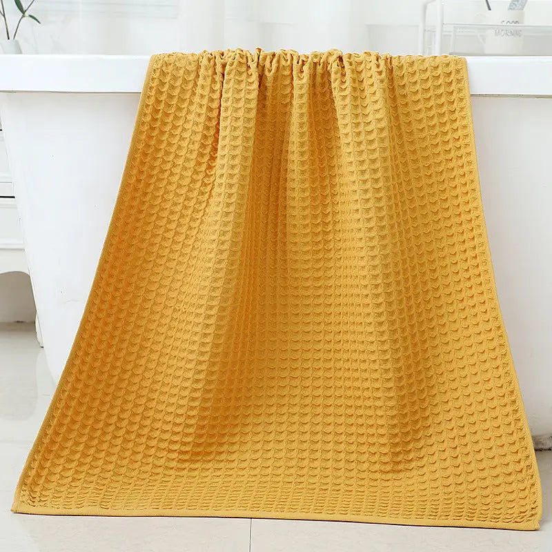 Yellow Luxury Cotton Waffle Bath Towel Soft Quick-Drying Water Absorbent Unisex for Home Use - Home & Garden > Bathroom