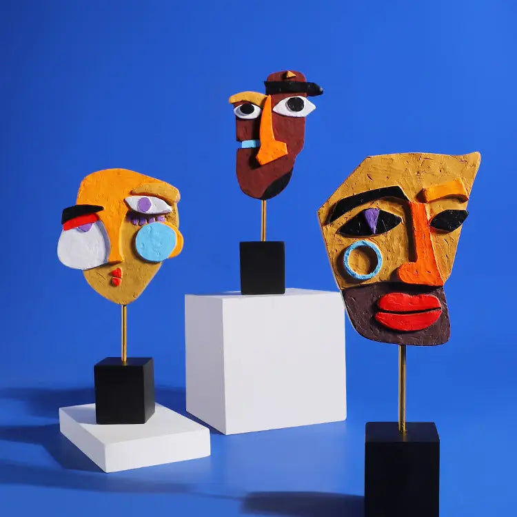 Yellow Modern Abstract Man Facce Sculpture - Colorful Resin Art Statue for Home & Office Decor - Home & Garden > Decor