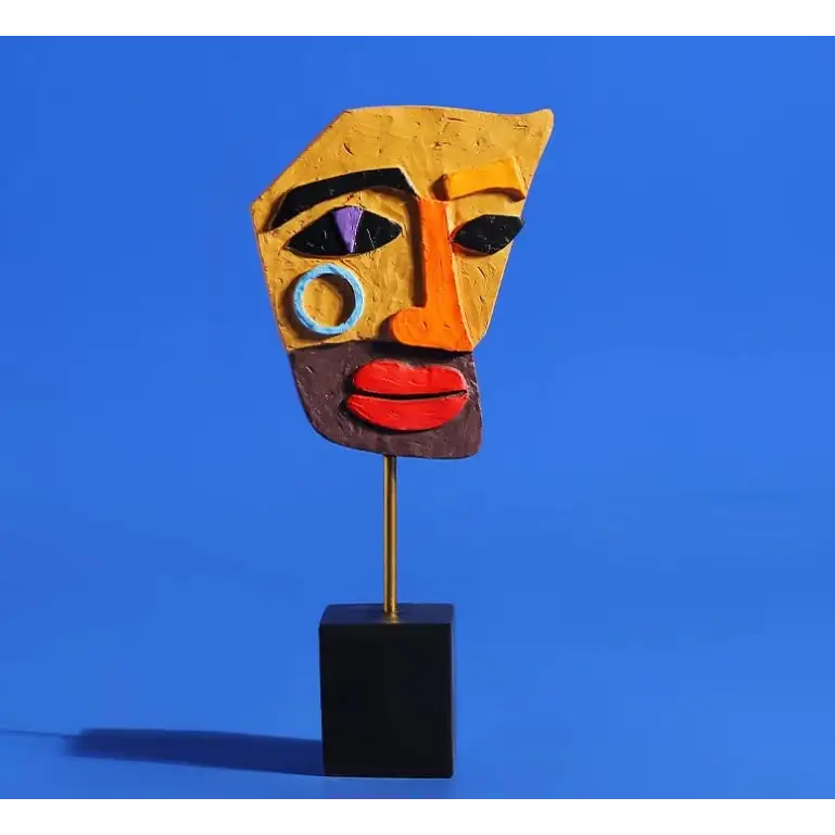Yellow Modern Abstract Man Facce Sculpture - Colorful Resin Art Statue for Home & Office Decor - Home & Garden > Decor
