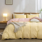 Yellow-pink 1.8m (Duvet Cover 180*220cm) Luxurious Soft Brushed Microfiber 4-Piece Bedding Set - Pure Color Double Bed