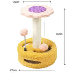 Yellow-pink Interactive Cat Scratching Post with Playful Ball Toys Flower Design - 35cm Height 26cm Base - Pet Care >