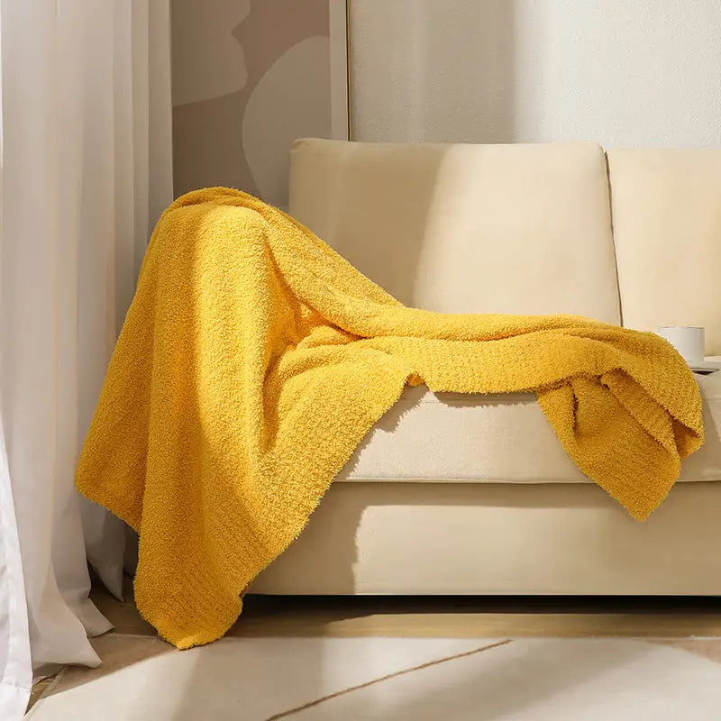 Yellow Plush Solid Color Knitted Blanket for Sofa and Office - Cozy Comfort - Home & Garden > Bedding > Blankets &