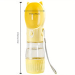 Yellow Portable Dog Water Bottle with Built-in Bowl Dispenser - 250ml Water,180ml Food Capacity Leak-proof for Travel