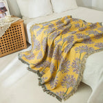 Yellow & Purple Floral Woven Throw Blanket - Chic Botanical Print with Tassels Cotton Blend Sofa & Bed Cover - Home &