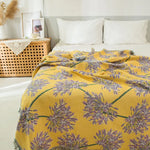 Yellow & Purple Floral Woven Throw Blanket - Chic Botanical Print with Tassels Cotton Blend Sofa & Bed Cover - Home &