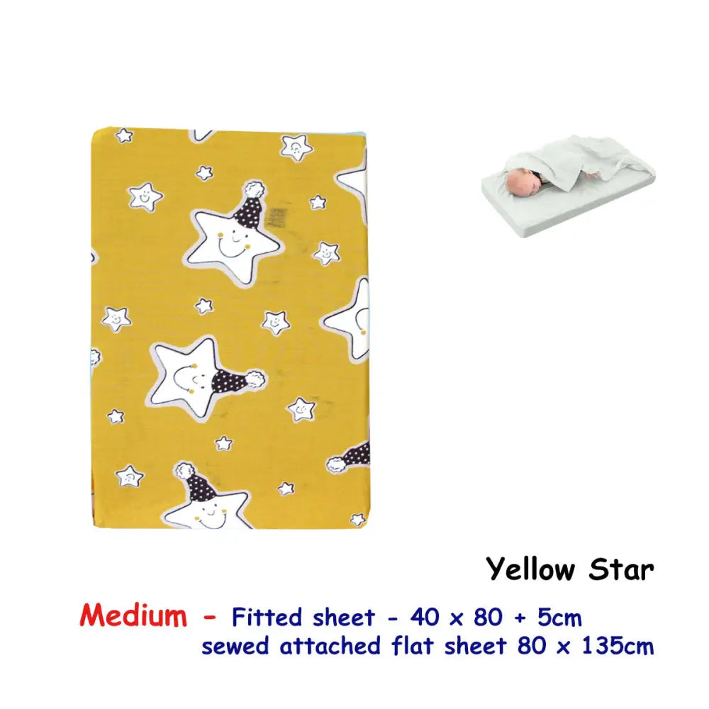 Yellow Star Bassinet Fitted Sheet with a Flat Sheet Sewed Attached - Home & Garden > Bedding > Bed Sheets