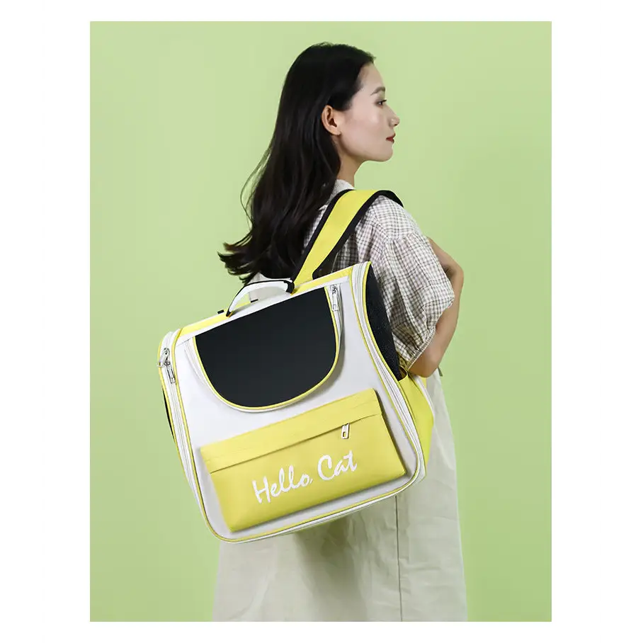 Yellow Transparent Pet Carrier Backpack for Cats and Small Dogs - Pet Care > Cat Supplies > Cat Carriers & Crates