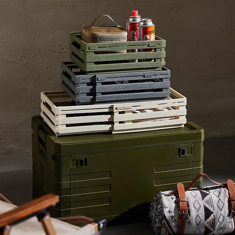 Yellowish Foldable Industrial Storage Crates - Portable Outdoor Collapsible Storage Box for Home and Travel - Furniture