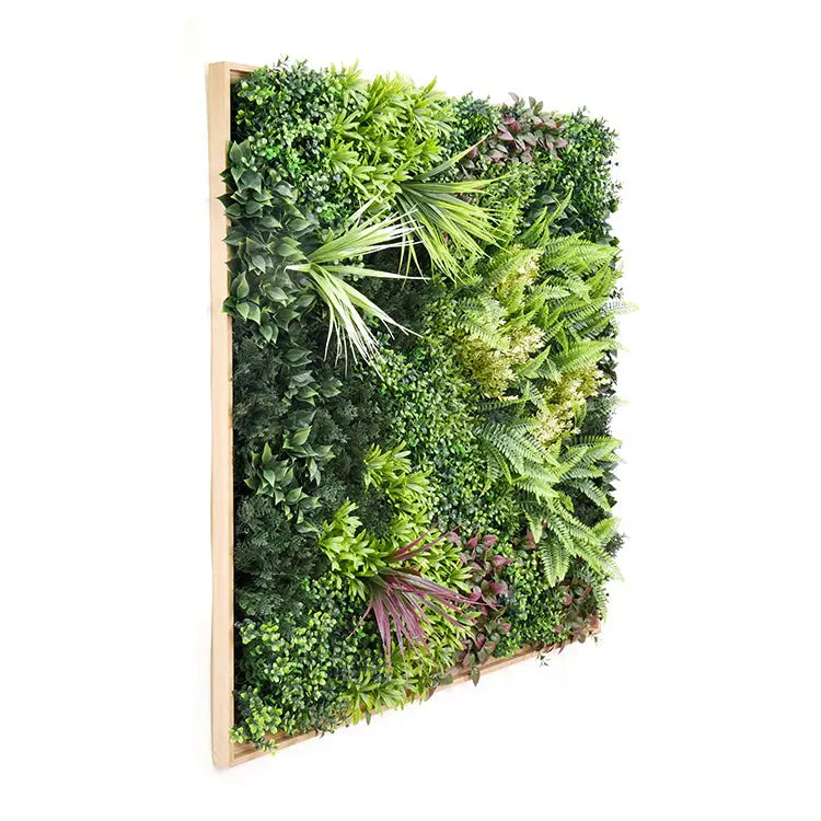 YES4HOMES 3D 1Mx1M Green Artificial Plants Wall Panel Flower Wall With Frame Vertical Garden UV Resistant Frame - Home