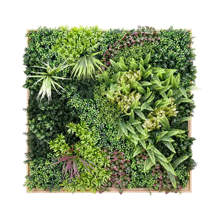 YES4HOMES 3D 1Mx1M Green Artificial Plants Wall Panel Flower Wall With Frame Vertical Garden UV Resistant Frame - Home