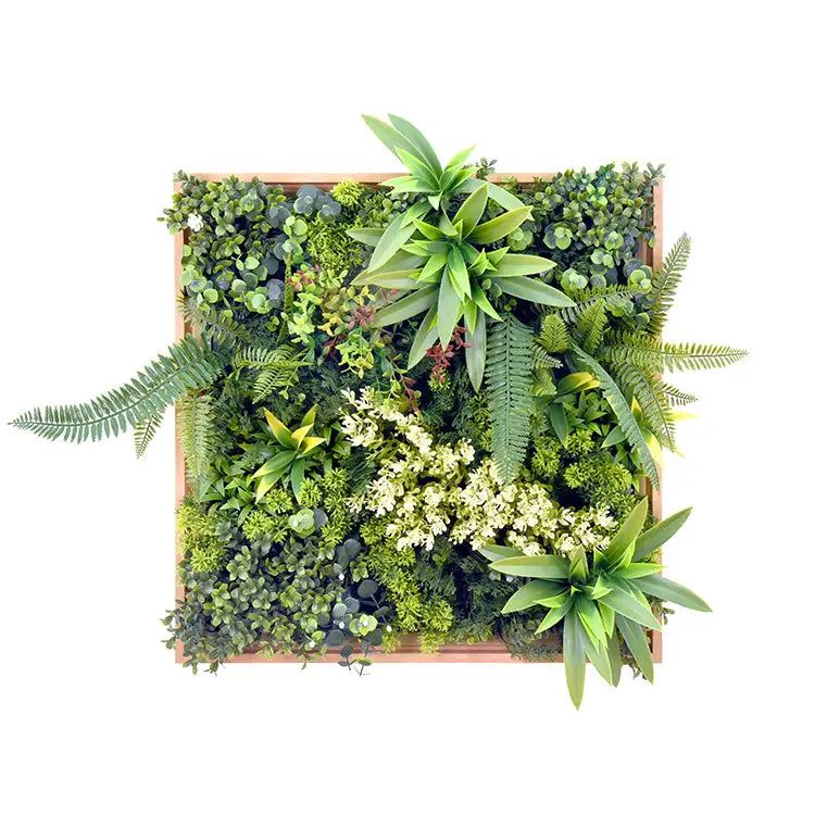 YES4HOMES 3D Green Artificial Plants Wall Panel Flower Wall With Frame Vertical Garden UV Resistant 50X50CM - Home &