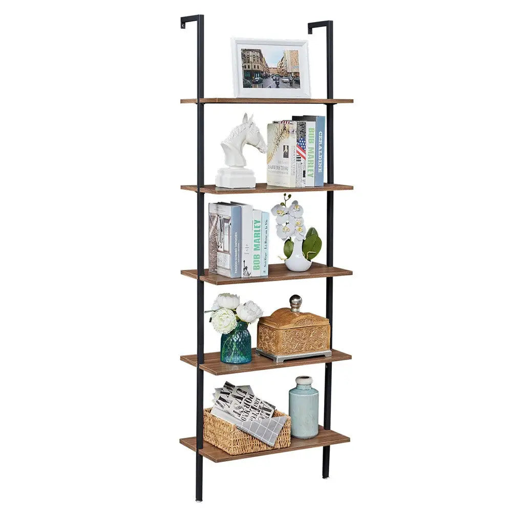 YES4HOMES Industrial Ladder Shelf Wood Wall-Mounted Bookcase Storage Rack Shelves Display - Furniture > Living Room