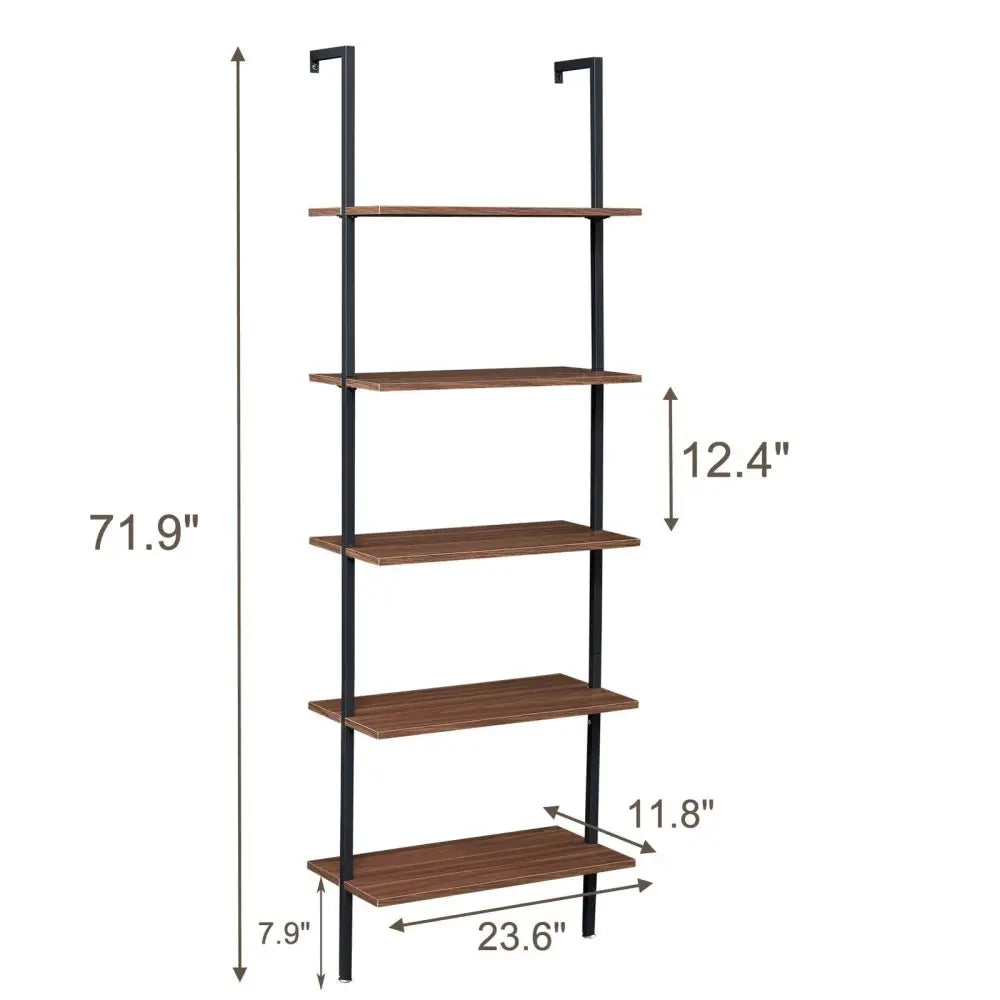 YES4HOMES Industrial Ladder Shelf Wood Wall-Mounted Bookcase Storage Rack Shelves Display - Furniture > Living Room