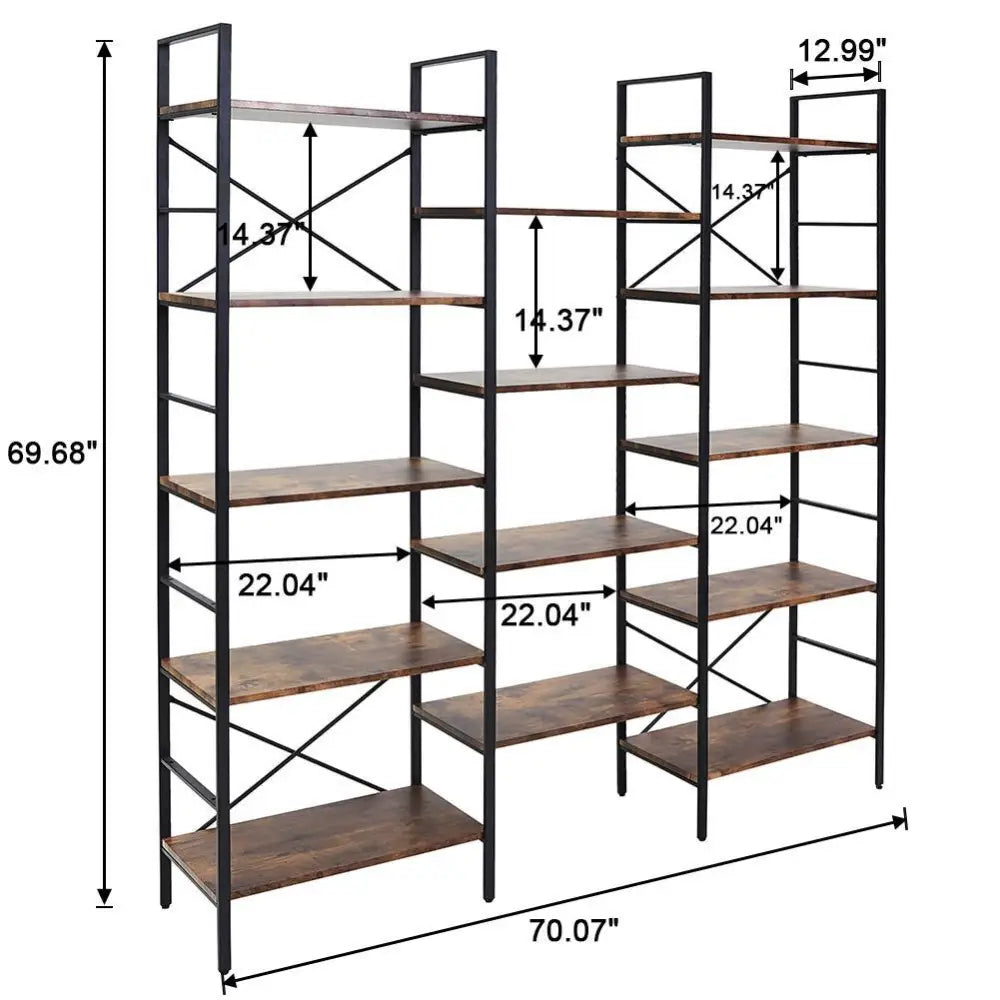 YES4HOMES Industrial Shelf Bookshelf Vintage Wood and Metal Bookcase Furniture for Home & Office - Furniture > Office