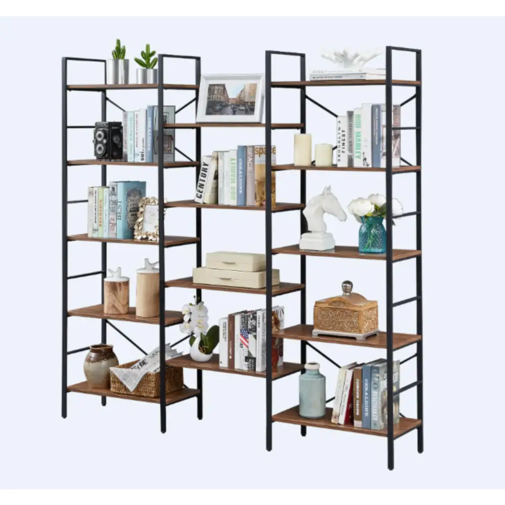 YES4HOMES Industrial Vintage Shelf Bookshelf Wood and Metal Bookcase Furniture for Home & Office - Furniture > Office