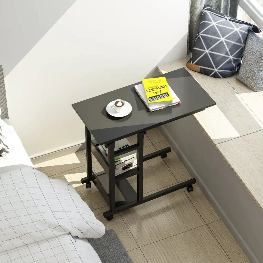 YES4HOMES Side Table with Storage Shelves Height Adjustable Sofa Couch Coffee End Table Bedside Table Laptop Desk