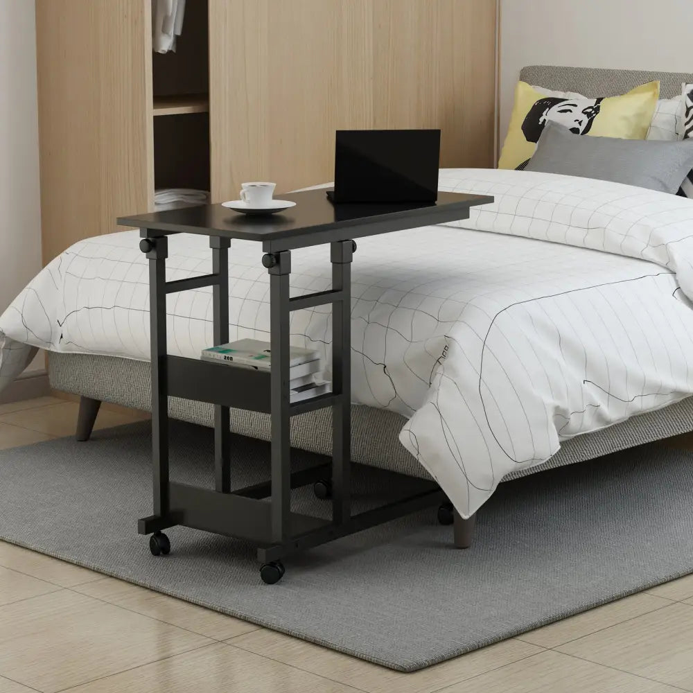 YES4HOMES Side Table with Storage Shelves Height Adjustable Sofa Couch Coffee End Table Bedside Table Laptop Desk