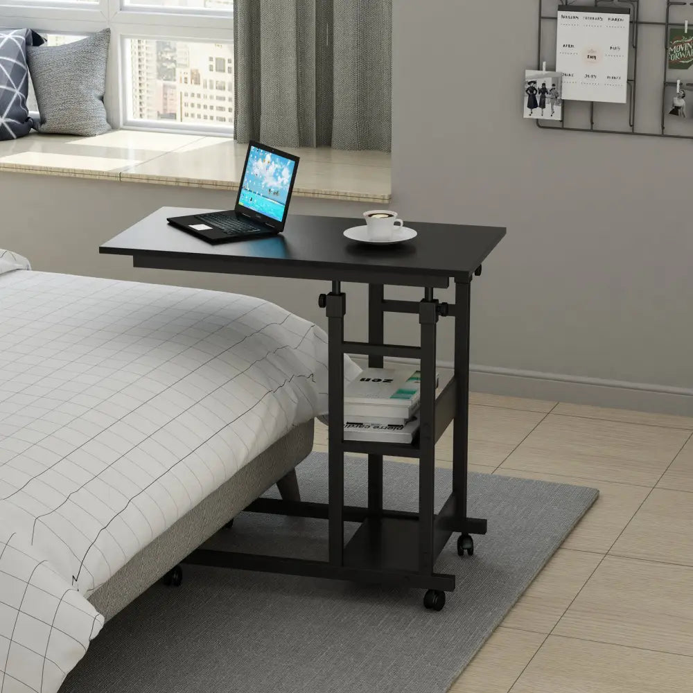 YES4HOMES Side Table with Storage Shelves Height Adjustable Sofa Couch Coffee End Table Bedside Table Laptop Desk