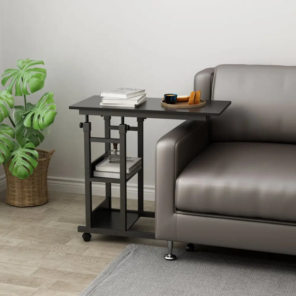 YES4HOMES Side Table with Storage Shelves Height Adjustable Sofa Couch Coffee End Table Bedside Table Laptop Desk