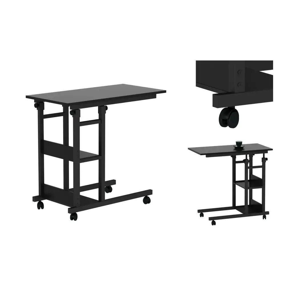 YES4HOMES Side Table with Storage Shelves Height Adjustable Sofa Couch Coffee End Table Bedside Table Laptop Desk