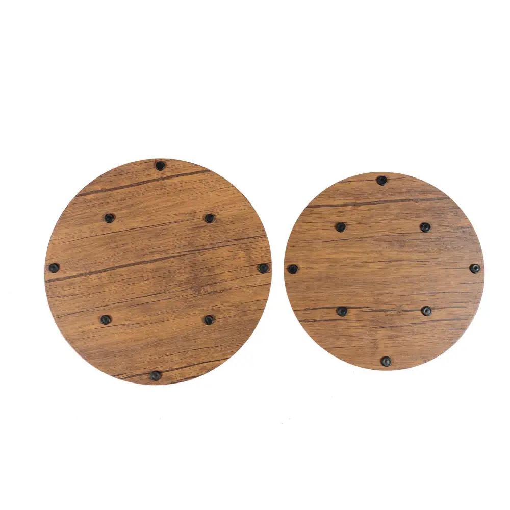 YES4HOMES Vintage Round Coffee Tables Set of 2 Side Tables Robust Steel Frame for Living Room Bedroom Rustic Brown
