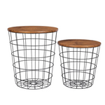 YES4HOMES Vintage Round Coffee Tables Set of 2 Side Tables Robust Steel Frame for Living Room Bedroom Rustic Brown