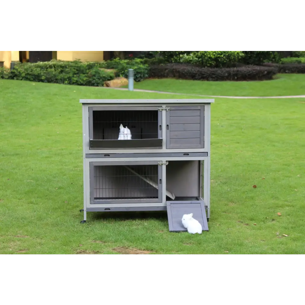 YES4PETS 110cm XL Double Storey Rabbit Hutch Guinea Pig Cage Ferret Cat cage W Wheel & Pull Out Tray - Pet Care > Coops