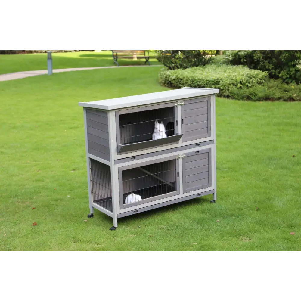 YES4PETS 110cm XL Double Storey Rabbit Hutch Guinea Pig Cage Ferret Cat cage W Wheel & Pull Out Tray - Pet Care > Coops