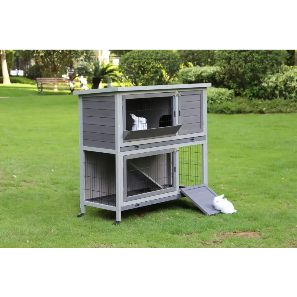 YES4PETS 110cm XL Double Storey Rabbit Hutch Guinea Pig Cage Ferret Cat cage W Wheel & Pull Out Tray - Pet Care > Coops