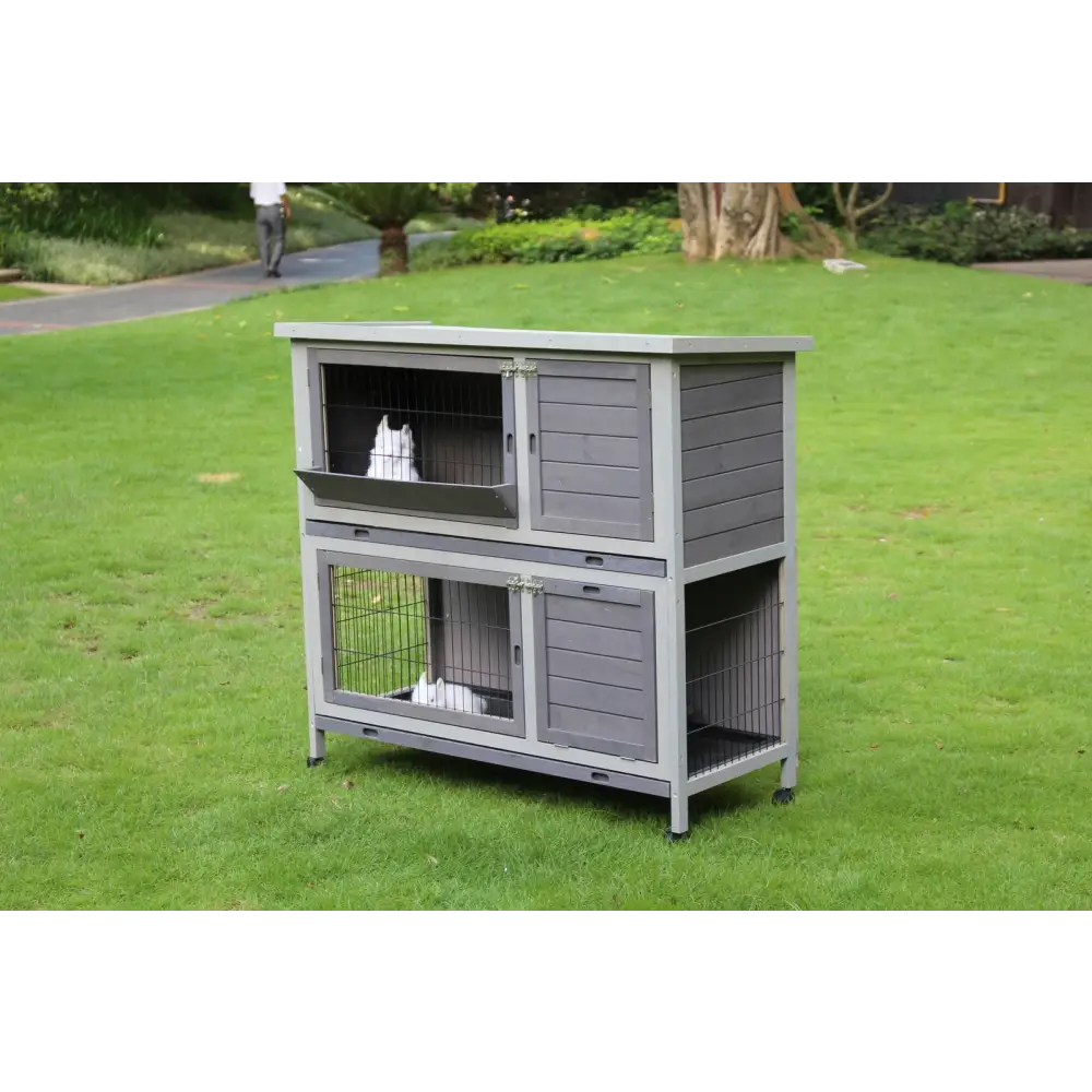 YES4PETS 110cm XL Double Storey Rabbit Hutch Guinea Pig Cage Ferret Cat cage W Wheel & Pull Out Tray - Pet Care > Coops