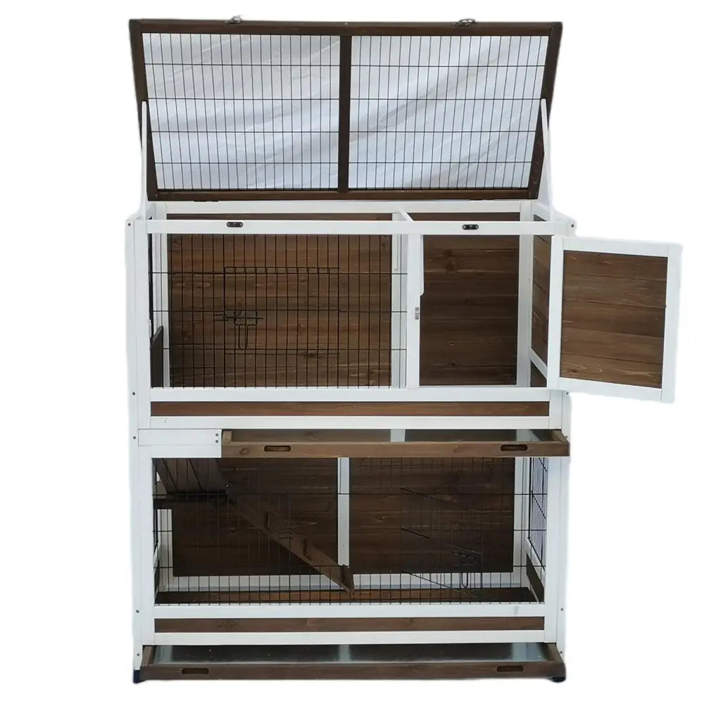 YES4PETS 118 cm XL Double Storey Rabbit Hutch Guinea Pig Cat Cage Ferret cage Cat W Pull Out Tray - Pet Care > Coops &