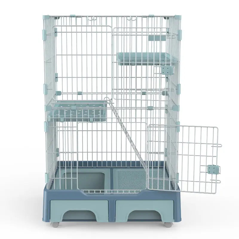 YES4PETS 134 cm Blue Pet 3 Level Cat Cage House With Litter Tray And Storage Box - Pet Care > Cat Supplies > Cat Litter