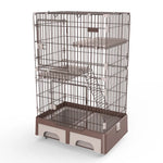 YES4PETS 134 cm Brown Pet 3 Level Cat Cage House With Litter Tray And Storage Box - Pet Care > Cat Supplies > Cat Litter