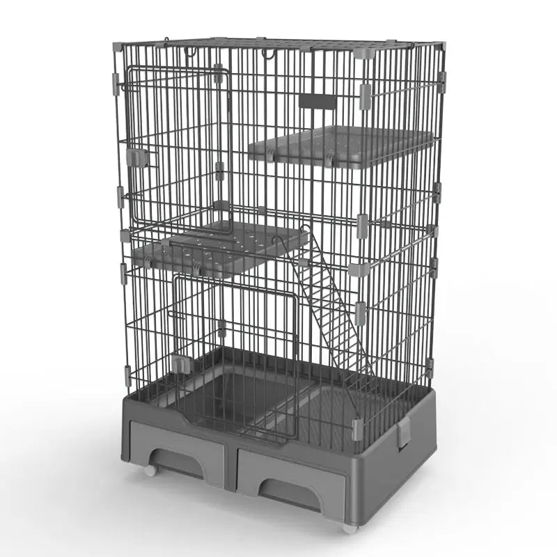 YES4PETS 134 cm Grey Pet 3 Level Cat Cage House With Litter Tray And Storage Box - Pet Care > Cat Supplies > Cat Litter