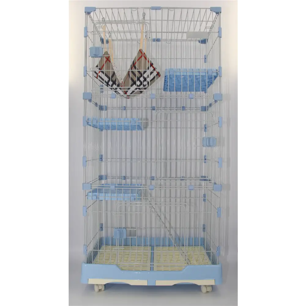 YES4PETS 179 cm Blue Pet 4 Level Cat Cage House With Litter Tray & Wheel 82x57x179 CM - Pet Care > Coops & Hutches >