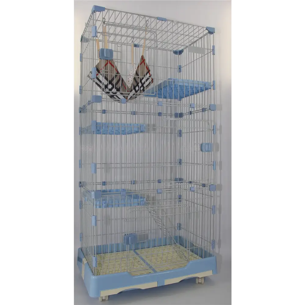 YES4PETS 179 cm Blue Pet 4 Level Cat Cage House With Litter Tray & Wheel 82x57x179 CM - Pet Care > Coops & Hutches >