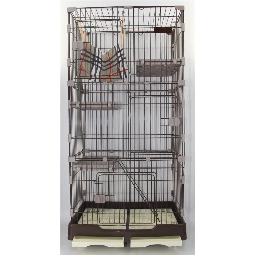 YES4PETS 179 cm Brown Pet 4 Level Cat Cage House With Litter Tray & Wheel 82x57x179 CM - Pet Care > Coops & Hutches >