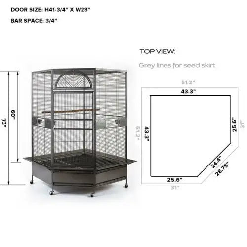 YES4PETS 185cm XXL Corner Bird Cage Pet Parrot Aviary Perch Castor Wheel - Pet Care > Bird > Bird Cages & Stands