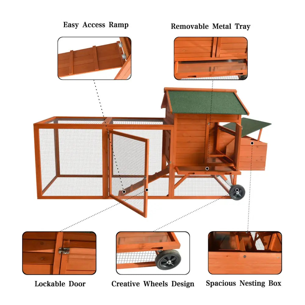 YES4PETS 248 cm XL Chicken Coop Rabbit Hutch Ferret Hen Guinea Pig House With Wheels - Pet Care > Coops & Hutches >