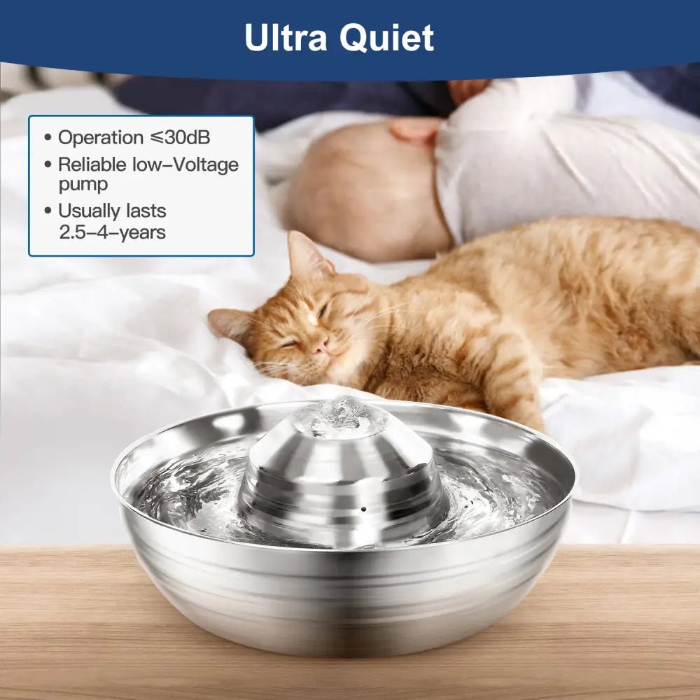 YES4PETS 2L Automatic Electric Pet Water Fountain Dog Cat Stainless Steel Feeder Bowl Dispenser - Pet Care > Dog