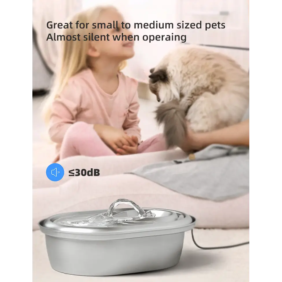 YES4PETS 2L Automatic Electric Pet Water Fountain Dog Cat Stainless Steel Feeder Bowl Dispenser - Pet Care > Dog
