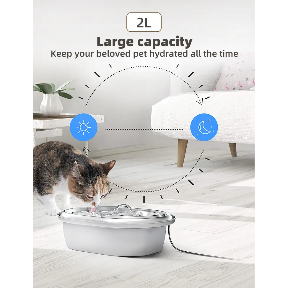 YES4PETS 2L Automatic Electric Pet Water Fountain Dog Cat Stainless Steel Feeder Bowl Dispenser - Pet Care > Dog