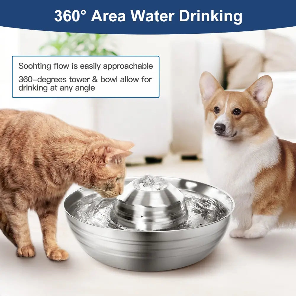 YES4PETS 2L Automatic Electric Pet Water Fountain Dog Cat Stainless Steel Feeder Bowl Dispenser - Pet Care > Dog
