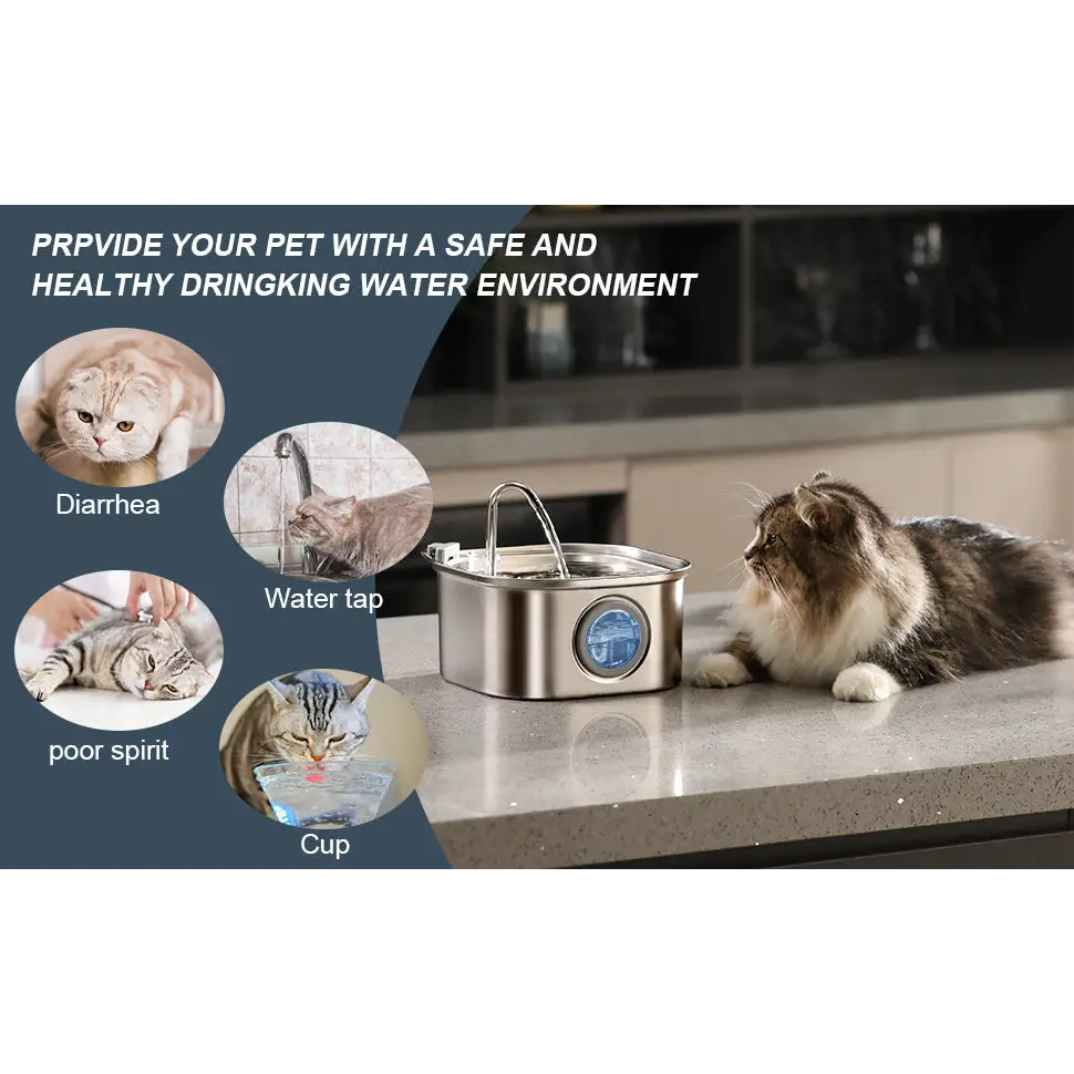 YES4PETS 3.2L Automatic Electric Pet Water Fountain Dog Cat Stainless Steel Feeder Bowl Dispenser - Pet Care > Dog
