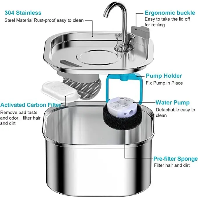 YES4PETS 3.2L Automatic Electric Pet Water Fountain Dog Cat Stainless Steel Feeder Bowl Dispenser - Pet Care > Dog